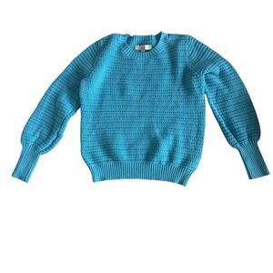 LOFT Aqua Open-Knit Crewneck Sweater